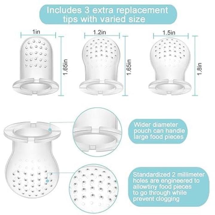 Set van 2 babypap, invriescontainers en 3 stuks babyfruitzuigers met 3 maten zakken, siliconen ijsblokjeshouder baby fruitzuiger, aanvullende voeding, invriezen container voor baby