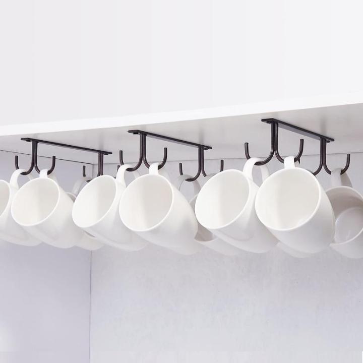 Bekerhouder onder de kast, koffiekopjeshouder met schroeven, 12 kopjeshaken onder het rek, drooghaak voor bar, voor het ophangen van kopjes, koffiekopjes, mokken, mokken, enz. zwar