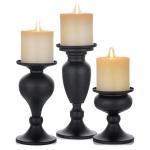Set van 3 metalen pijler kandelaars, kandelaar voor pijler kaarsen, zwarte kandelaars Centerpieces voor tafel mantel open haard decor, +M+L