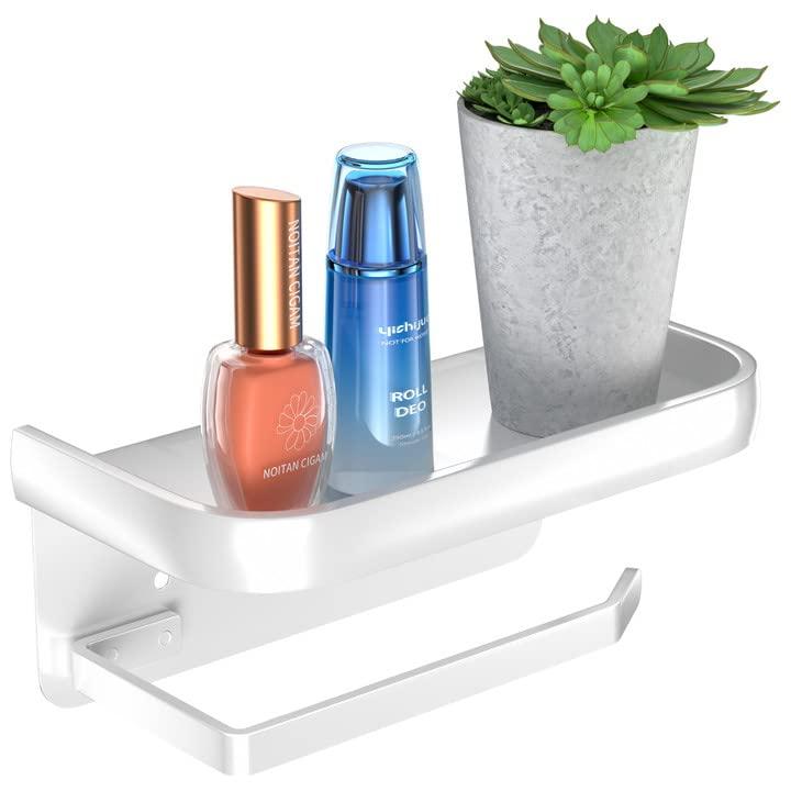 Uootach Toiletpapierhouder zonder boren, van aluminium, rolhouder met ruime planken, zelfklevende toiletpapierhouder, wandpapierhouder voor badkamer, keuken (wit)