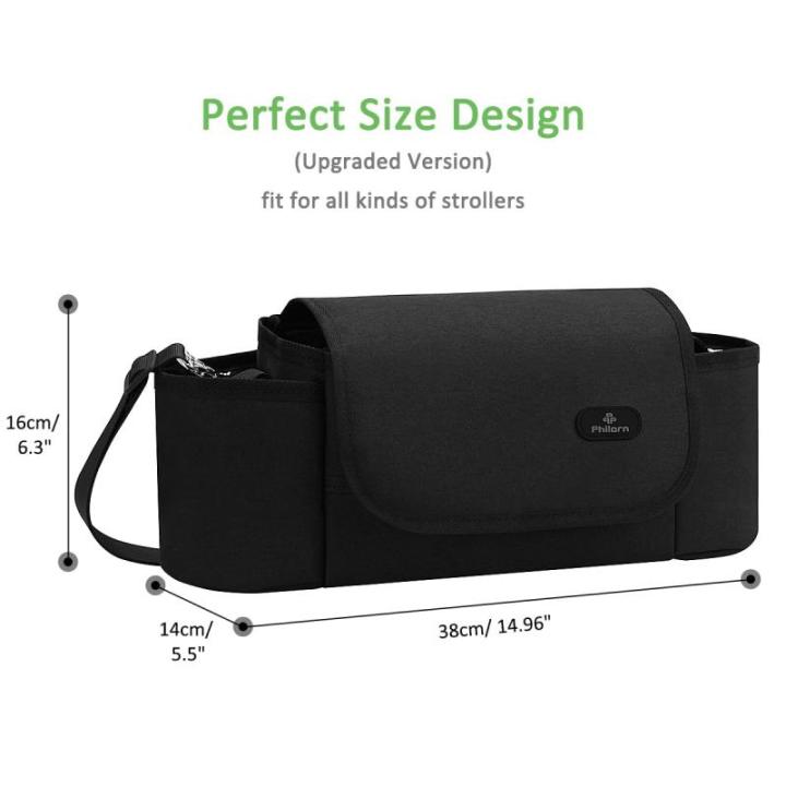 Kinderwagen Organizer, Kinderwagen Caddy Kinderwagen Tas Buggy Organizer met geïsoleerde bekerhouders, Schouderriem, Grote opbergruimte Tas Draagbare opslag Stevige bevestiging 3 