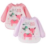 Babyslabbetje om te ontwenen, slabbetje met mouwen, 2 verpakkingen babyschort voor baby's van 2 tot 4 jaar, vlek- en geurwerend, blauw en groen, Roze en paars hert