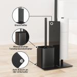 Roestvrijstalen toiletpapierhouder, staand met wc-borstel, toiletpapierhouder met wc-borstel, wc-set met toiletpapierhouder en toiletborstel, wc-rolhouder, staand met glazen plank (zwart, mat)