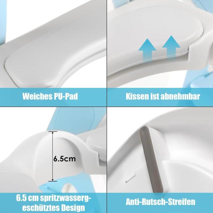 Toiletbril voor kinderen met trap, 2-in-1 babytoiletbril met opstapkruk, driehoekige standaard, stabiele potjetrainer met verstelbare trede en zithoogte, PU gevoerd, vergrote trede