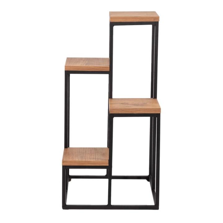 Plantenstandaard Ameland 67x34x34 cm zwart en houtkleurig