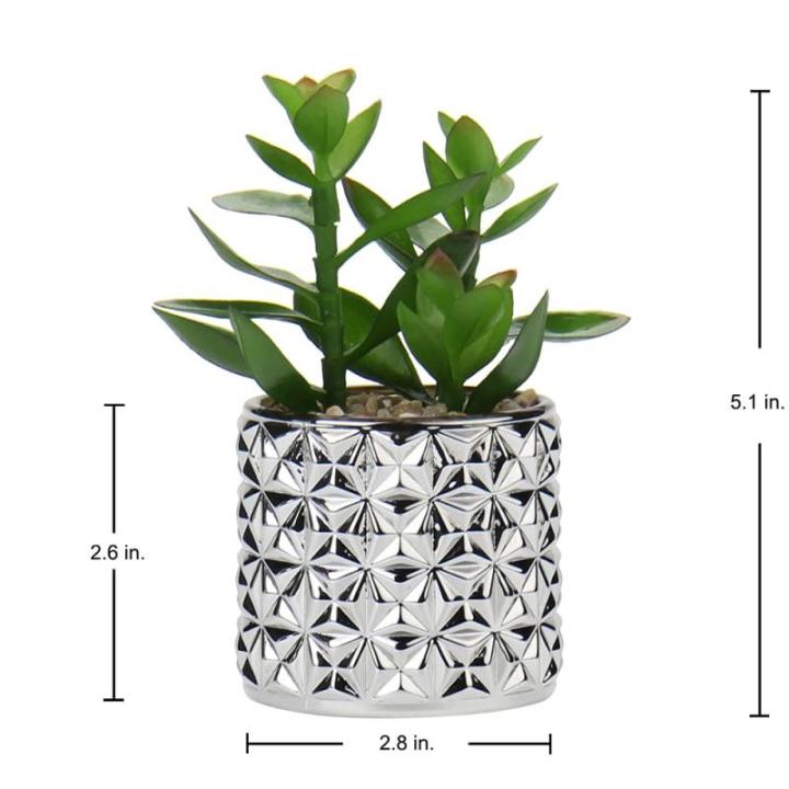 Set van 3 kunstvetplanten, decoratieve plant in zilveren glazen pot, decoratieve mini-vetplanten, kamerplant voor woonkamer, balkon, slaapkamer, badkamer, tafeldecoratie
