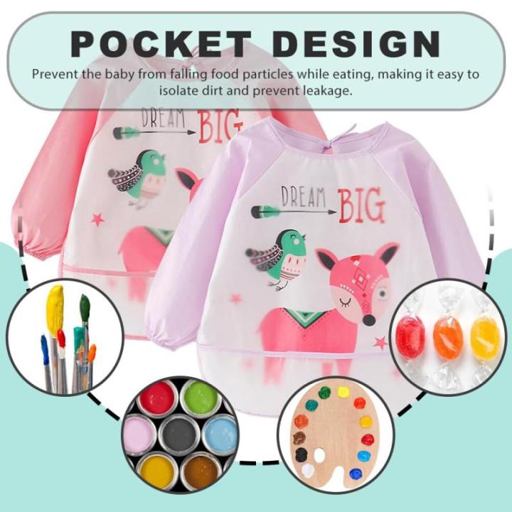 Babyslabbetje om te ontwenen, slabbetje met mouwen, 2 verpakkingen babyschort voor baby's van 2 tot 4 jaar, vlek- en geurwerend, blauw en groen, Roze en paars hert