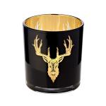 Set van 2 windlicht Lio (hoogte 8 cm, ø 7 cm) hertenmotief, buiten mat zwart/binnenkant goud