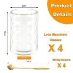 Latte macchiato glazen, dubbelwandig, 400 ml, verpakking van 4 stuks, met 4 lepels, dubbelwandige koffieglazen, cappuccinokopjes, spiraalvormige, thermoglazen, theeglazen van boros