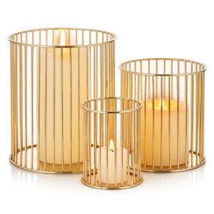 Set van 3 gouden draad constructie kandelaars set minimalistisch veelzijdig voor bloemstuk keuken organizer, 3 stuks