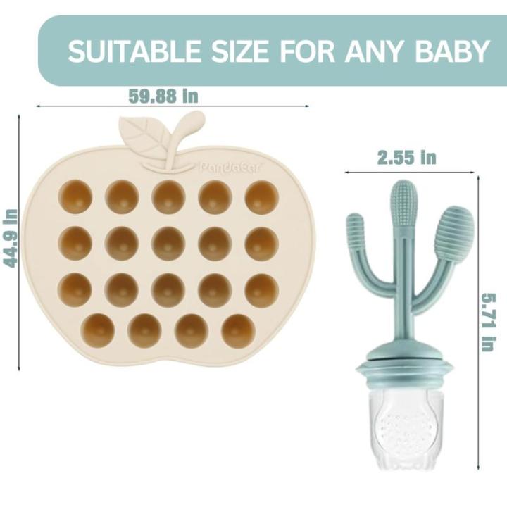 Set van 2 babypap, invriescontainers en 3 stuks babyfruitzuigers met 3 maten zakken, siliconen ijsblokjeshouder baby fruitzuiger, aanvullende voeding, invriezen container voor baby