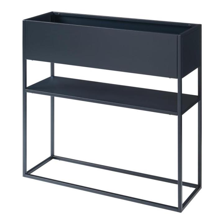 Plantenstandaard Joensuu bloemenstandaard met plank verhoogde plantenbak kruidenbed bloembak van staal 80x80x25 cm zwart