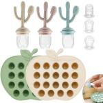 Set van 2 babypap, invriescontainers en 3 stuks babyfruitzuigers met 3 maten zakken, siliconen ijsblokjeshouder baby fruitzuiger, aanvullende voeding, invriezen container voor baby