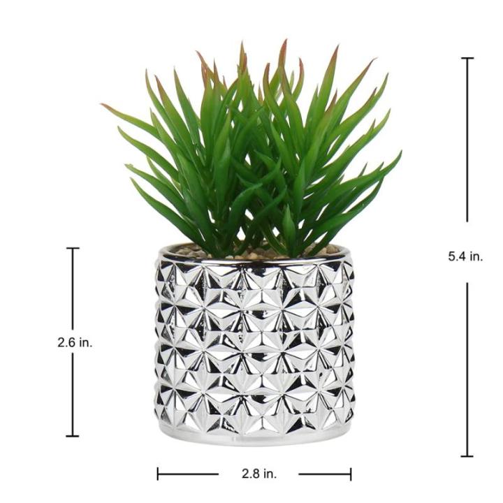 Set van 3 kunstvetplanten, decoratieve plant in zilveren glazen pot, decoratieve mini-vetplanten, kamerplant voor woonkamer, balkon, slaapkamer, badkamer, tafeldecoratie