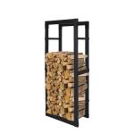 Brandhoutrek voor buiten, 100 x 40 x 25 cm, compact brandhoutrek van metaal, zwart, robuust brandhoutrek voor binnen en buiten, stabiele houten standaard, Firewood rek