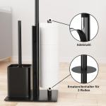 Roestvrijstalen toiletpapierhouder, staand met wc-borstel, toiletpapierhouder met wc-borstel, wc-set met toiletpapierhouder en toiletborstel, wc-rolhouder, staand met glazen plank (zwart, mat)