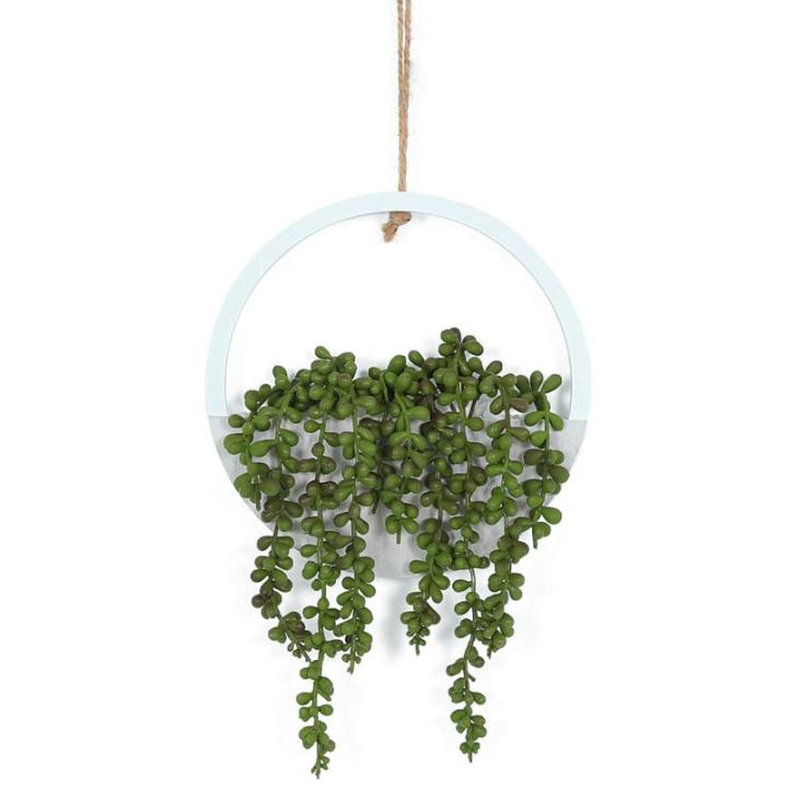 Opknoping Plant Kunstmatige Vetplanten Nep Koord van Parels Planten 30 cm in Houten Pot voor Indoor Outdoor Muur Decor (1 ST)
