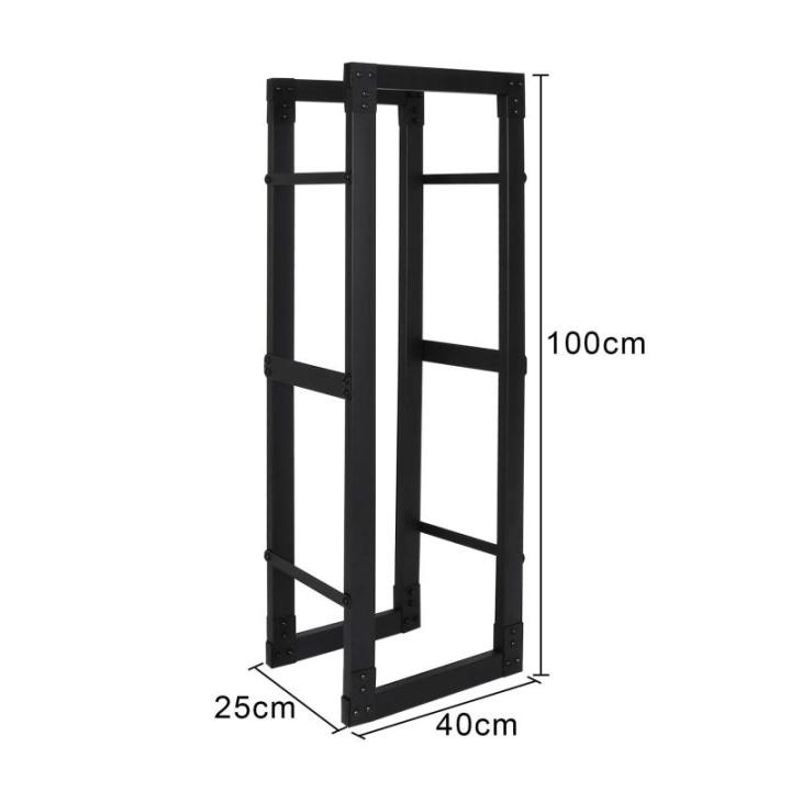Brandhoutrek voor buiten, 100 x 40 x 25 cm, compact brandhoutrek van metaal, zwart, robuust brandhoutrek voor binnen en buiten, stabiele houten standaard, Firewood rek