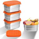 Voedselcontainerset, 230 ml roestvrijstalen snackbox met siliconen deksel, 3 stuks snackcontainers, lekvrije snackbox, kleine roestvrijstalen kruidencontainer voor kindersnacks, di