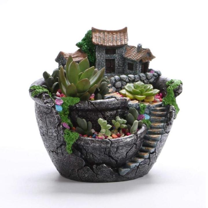 Vetplantenpotten van hars, creatieve micro-landschaps-plantenpot, kunstmini-huis, bloempot, plantenbak, tuindecoratie