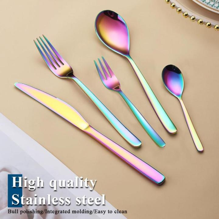 Bestekset 60 delig voor 12 personen, Titanium regenboog beplating Bestekset inclusief dinermessen, dinerscheppen, dinervorken, theelepels, dessertvorkjes