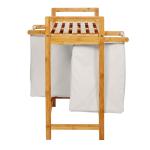 Lumaland Bamboe Wasmand met 2 uittrekbare waszakken | Afmeting ca. 73 cm hoogte x 64 cm breedte x 33 cm diepte, Kleur: Wit