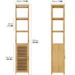 FOREHILL Hoge kast, badkamerrek, bamboe, staand rek, badkamerkast, smal, badkamerkast, badkamermeubel met 3 legplanken voor badkamer, 169 x 33 x 33 cm (natuur)