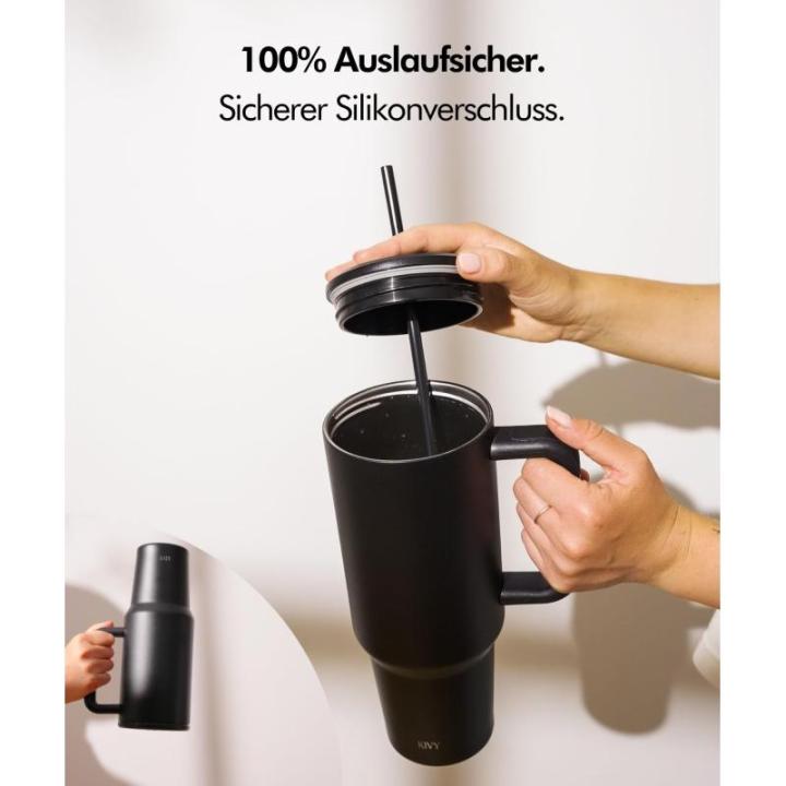 Thermobeker met rietje en handvat, 24 uur ijskoud, 1200 ml, roestvrij staal, isolatiebeker met handvat, drinkbeker met deksel en rietje, moderne tuimelbeker om mee te nemen, met ri