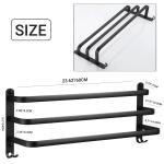 Bozvloh Handdoekhouder zonder boren voor badkamer, zwart, 60 cm, 3-delige aluminium handdoekstang, gastendoekhouder, wand, zelfklevend, voor badkamer, keuken, toilet