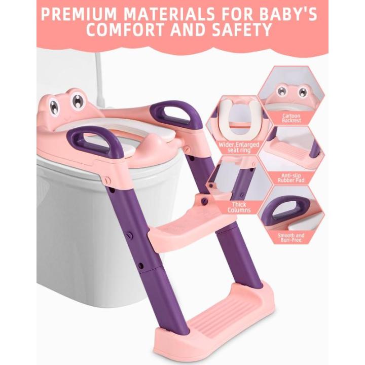 Toiletbril voor kinderen, met ladder, voor jongens en meisjes, verstelbaar en opvouwbaar (roze), compact, voor de badkamer