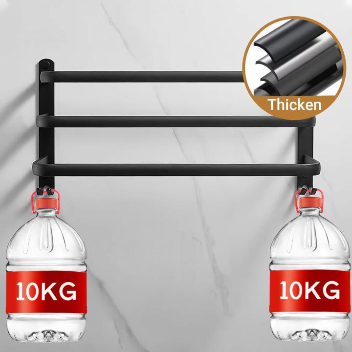 Bozvloh Handdoekhouder zonder boren voor badkamer, zwart, 60 cm, 3-delige aluminium handdoekstang, gastendoekhouder, wand, zelfklevend, voor badkamer, keuken, toilet