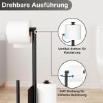 Roestvrijstalen toiletpapierhouder, staand met wc-borstel, toiletpapierhouder met wc-borstel, wc-set met toiletpapierhouder en toiletborstel, wc-rolhouder, staand met glazen plank (zwart, mat)