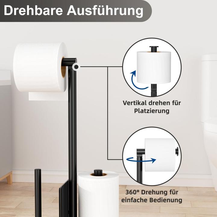 Roestvrijstalen toiletpapierhouder, staand met wc-borstel, toiletpapierhouder met wc-borstel, wc-set met toiletpapierhouder en toiletborstel, wc-rolhouder, staand met glazen plank (zwart, mat)