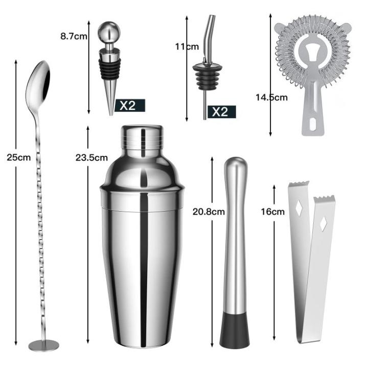 Cocktailshaker, 10 stuks, roestvrij staal, cocktailmixset met receptenboek, 750 ml, premium barkeeperset voor thuis, bar
