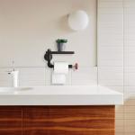 LIANTRAL Industriële toiletpapierhouder, wandgemonteerde toiletpapierhouder van gietijzeren buis met houten rek voor badkamer, wasruimte