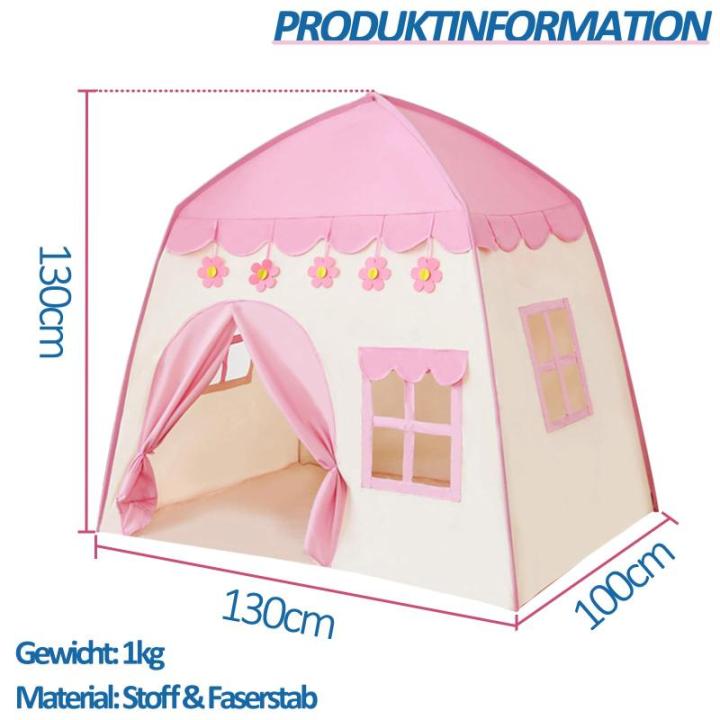 Speeltent voor kinderen, kindertent voor binnen, speeltent, 130 x 100 x 130 cm, grote kinderspeeltent, kinderhuis, speelhuis voor meisjes, prinses, binnen en buiten, speelgoed (roz