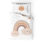 Kinderbeddengoed, flanel, babybeddengoed "Little Sunrise" zacht en behaaglijk, voor meisjes en jongens, 100% katoen, zon, wolk en regenboog, dekbedovertrek 100 x 135 cm + kussenslo
