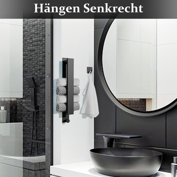 vewicokop Handdoekhouder, zonder boren, voor badkamer, gastendoekhouder, zelfklevend, voor op de muur, met 2 handdoekhaken, voor badkamer en keuken, 40 cm, matzwart