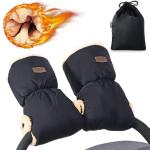 Kunstschaapsvacht Handschoenen voor Wandelwagen, Fleece Kinderwagen Hand Muff, Warm Kinderwagen Handwarmer, Winter Winddicht Wasserdicht Extra Dik Handschoen Kinderwagen, Zwart