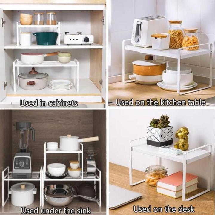 Keukenkast organizer, plank insert met anti-slip mat, keukenkastinzet, voor keuken/badkamer/tafelblad/dressoir (Wht)