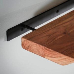Ringo-Living Massief houten zwevend rek, boomrand in natuurlijk donker, houten rek 60 cm breed, landhuis wandrek van acaciahout, eenvoudig wandrek van hout, natuurlijke houten plan