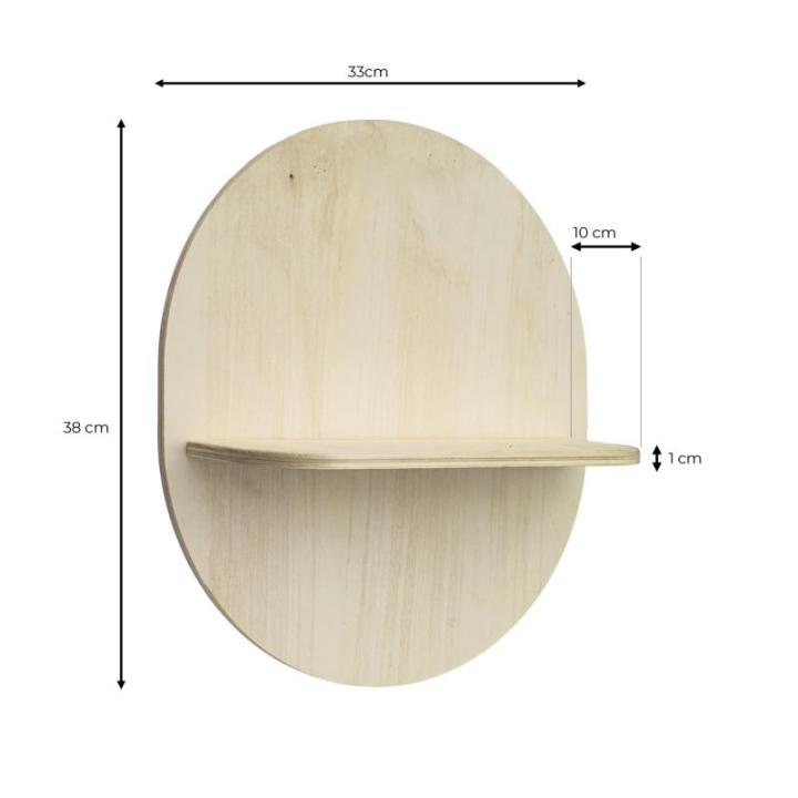 Wandplank van hout, decoratief hangrek, zwevend rek voor woonkamer, plank, kinderkamer, slaapkamer, rond rek voor muren, 33 x 38 cm