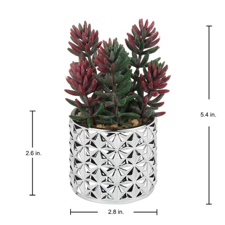 Set van 3 kunstvetplanten, decoratieve plant in zilveren glazen pot, decoratieve mini-vetplanten, kamerplant voor woonkamer, balkon, slaapkamer, badkamer, tafeldecoratie