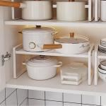 Keukenkast organizer, plank insert met anti-slip mat, keukenkastinzet, voor keuken/badkamer/tafelblad/dressoir (Wht)