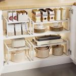 Keukenkast organizer, plank insert met anti-slip mat, keukenkastinzet, voor keuken/badkamer/tafelblad/dressoir (Wht)