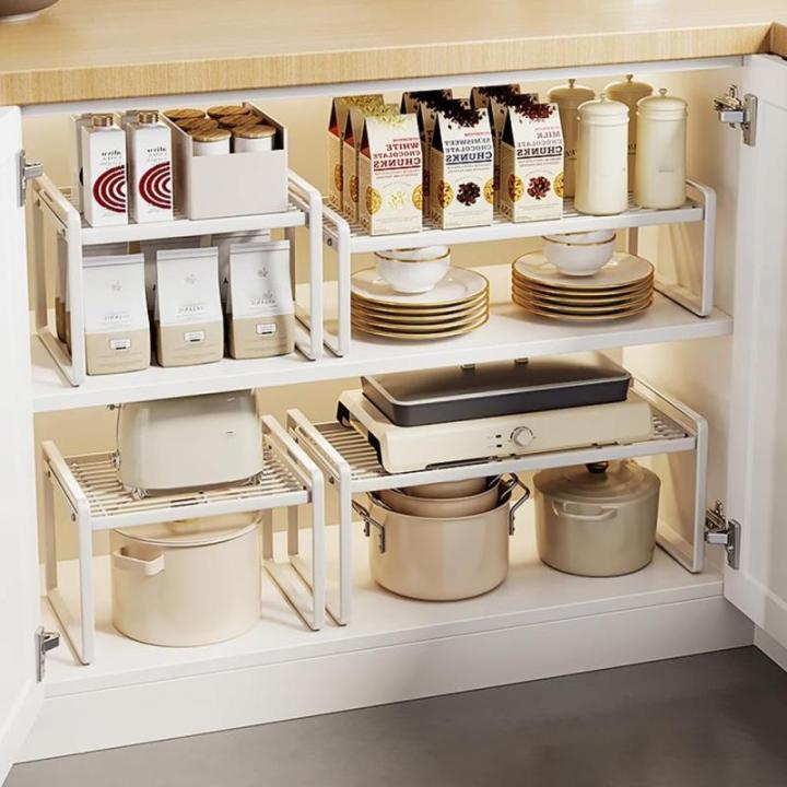 Keukenkast organizer, plank insert met anti-slip mat, keukenkastinzet, voor keuken/badkamer/tafelblad/dressoir (Wht)