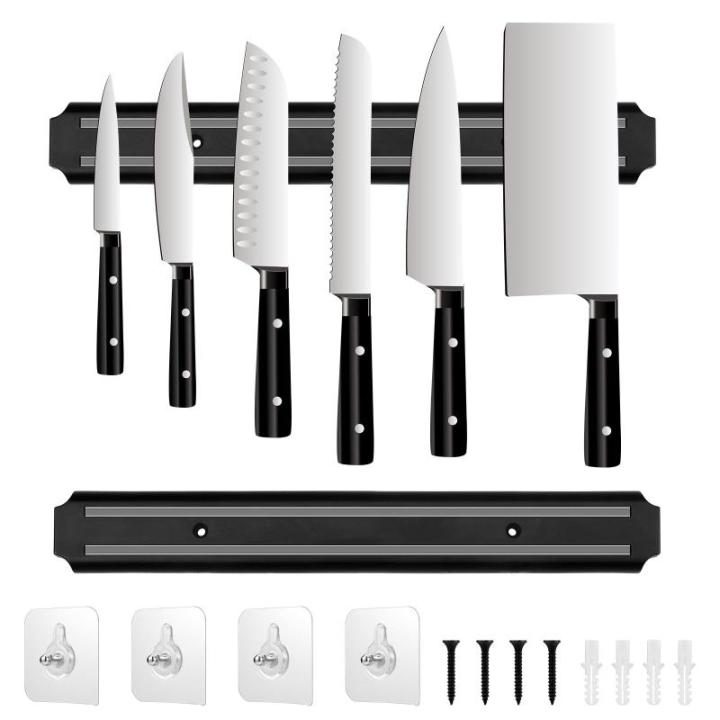 2 stuks magneetstrips, messen, 38 cm, messenhouder, magnetisch van roestvrij staal, magneetstrip, wandmontage, zwarte magneetstrip, zelfklevend, met extra sterke magneet voor keuke