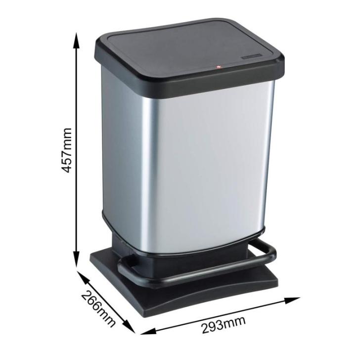 Paso vuilnisbak 20l met deksel, plastic (PP) BPA-vrij, zilverkleurig metaal, 20 liter (29,3 x 26,6 x 45,7 cm)