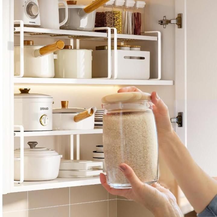 Keukenkast organizer, plank insert met anti-slip mat, keukenkastinzet, voor keuken/badkamer/tafelblad/dressoir (Wht)