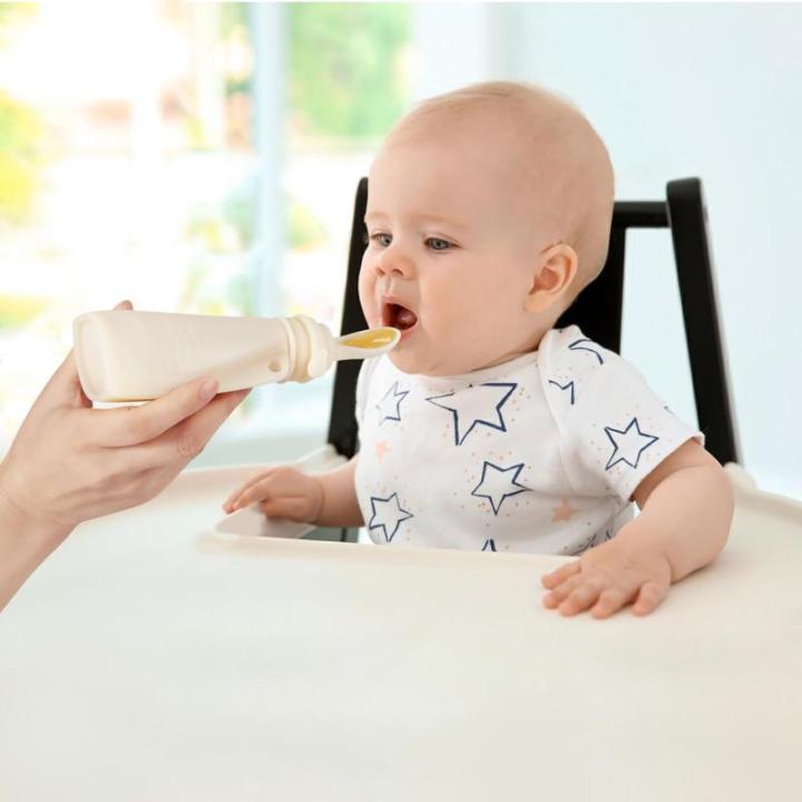 3 siliconen babyvoedselzakken, herbruikbaar, met 3 lepels van siliconen, BPA-vrij, voor zuigelingen en kinderen, 150 ml